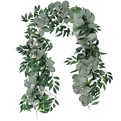 Cekene 2PCS Plante Artificielle Exterieur Tombante Guirlande Eucalyptus Artificielle Faux Feuilles Vignes Plastique Vertes Fausse Plante Grimpante pour Mariage Bureau Jardin Table Cover