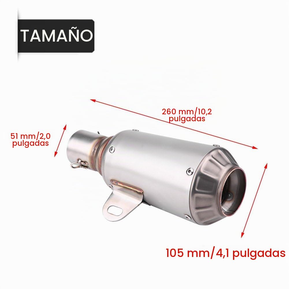 Tubo de escape para motocicleta, silenciador universal, tubo de escape, tubo de cola, punta de acero inoxidable para la mayoría de las motocicletas con modelos de 51 mm de diámetro(Titanio)