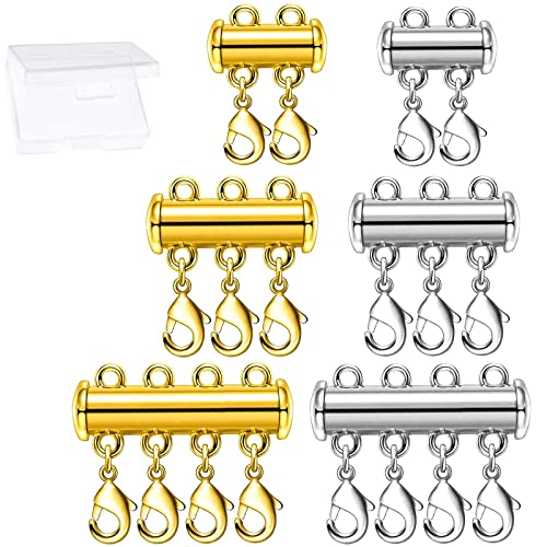 Dailyacc Magnetic Layered Necklace Clasps,6 Pieces 3 Size Slide Clasp Lock Necklace Connector for Multi Strands Slide Tube Clasps