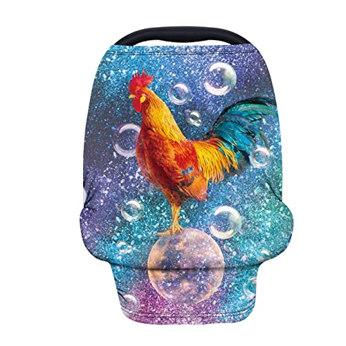 Image of Forchrinse Rooster Starry Bubble Earth Print Nursing Cover for Breastfeeding,Soft Stretchy Infant Car Seat Cover Carseat Canopy for Babies Girls Boys