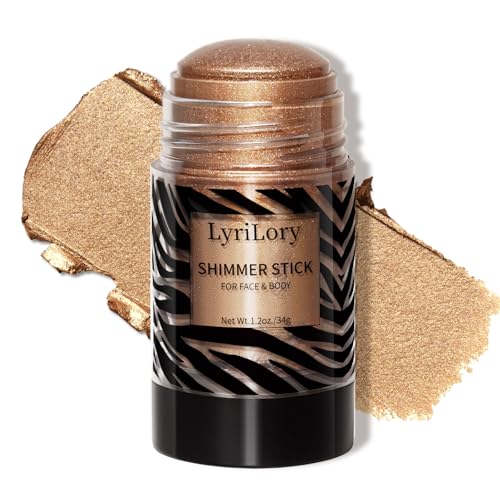 LyriLory Highlighter Stick, Multi-Use Shimmer Makeup, Creamy Highlighter Makeup Stick with Hydrating Coconut Oil, Easy Blend for a Bronzy Radiant Glow, For Face & Body | 1.2oz | Copper Shimmer
