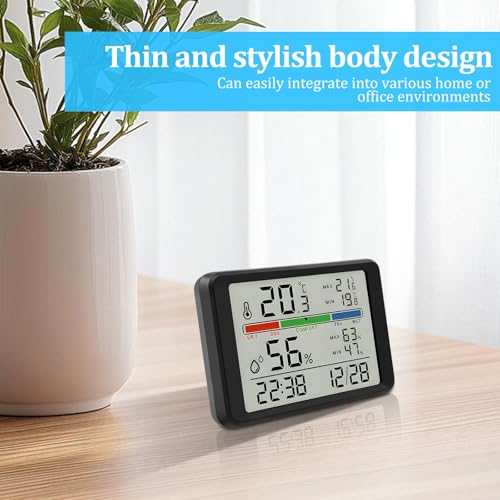 Indoor Digital Thermometer Hygrometer, LCD Display Room Temperature and Humidity Monitor with Alarm Clock, Magnetic Desktop Humidity Gauge Sensor for Home, Baby Nursery, Greenhouse, Office