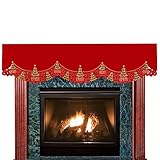 Grelucgo Embroidered Christmas Holly Tree Mantel Scarf Winter Holiday Decorations 69 by 17 Inch