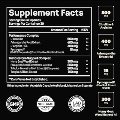 2,015mg Testosterone Booster for Men 8X Strength w. Ashwagandha, Tongkat Ali, Pycnogenol, Tribulus - Total T Testosterone Supplement for Men Male Enhancing Libido Test Booster + Muscle Builder Pills