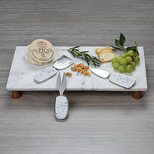 Zodax | Amalfi Footed Cheese And Charcuterie Platter | Calcutta Marble With Wooden Feet | 16.75" X 8.75" X 2" #TOP1
