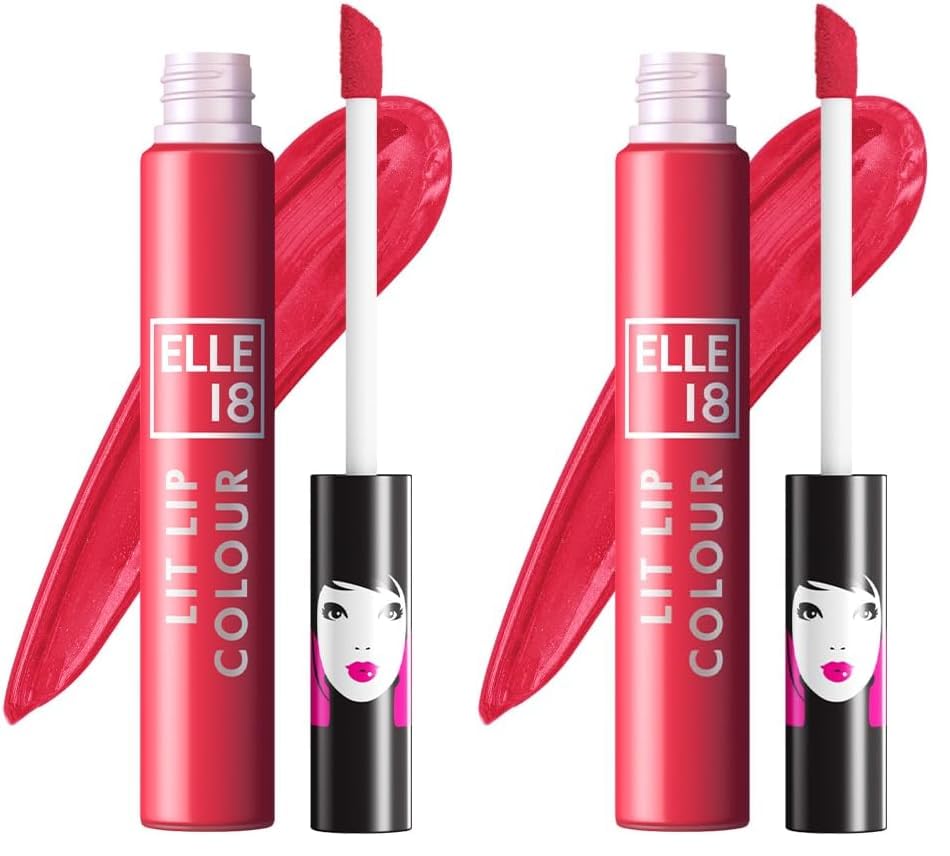 Image of Elle 18 Lit Lip, Matte Finish, Perfect Pink, 16 hrs Long Lasting Liquid Lipstick, Smudge and Transfer Proof Lipstick, One-stroke application, Quick Drying | 5.6 ml (Pack of 2)