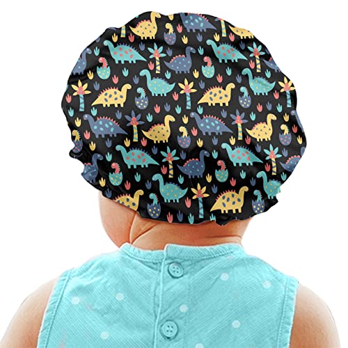 Image of Cute Dinosaur Fashion Print Kids Satin Sleep Cap, Boys Girls Slouchy Sleeping Hat Beanie Slap Hat for Toddler Children Baby Adjustable Elastic Band Hair Cover Curly Hair Cap