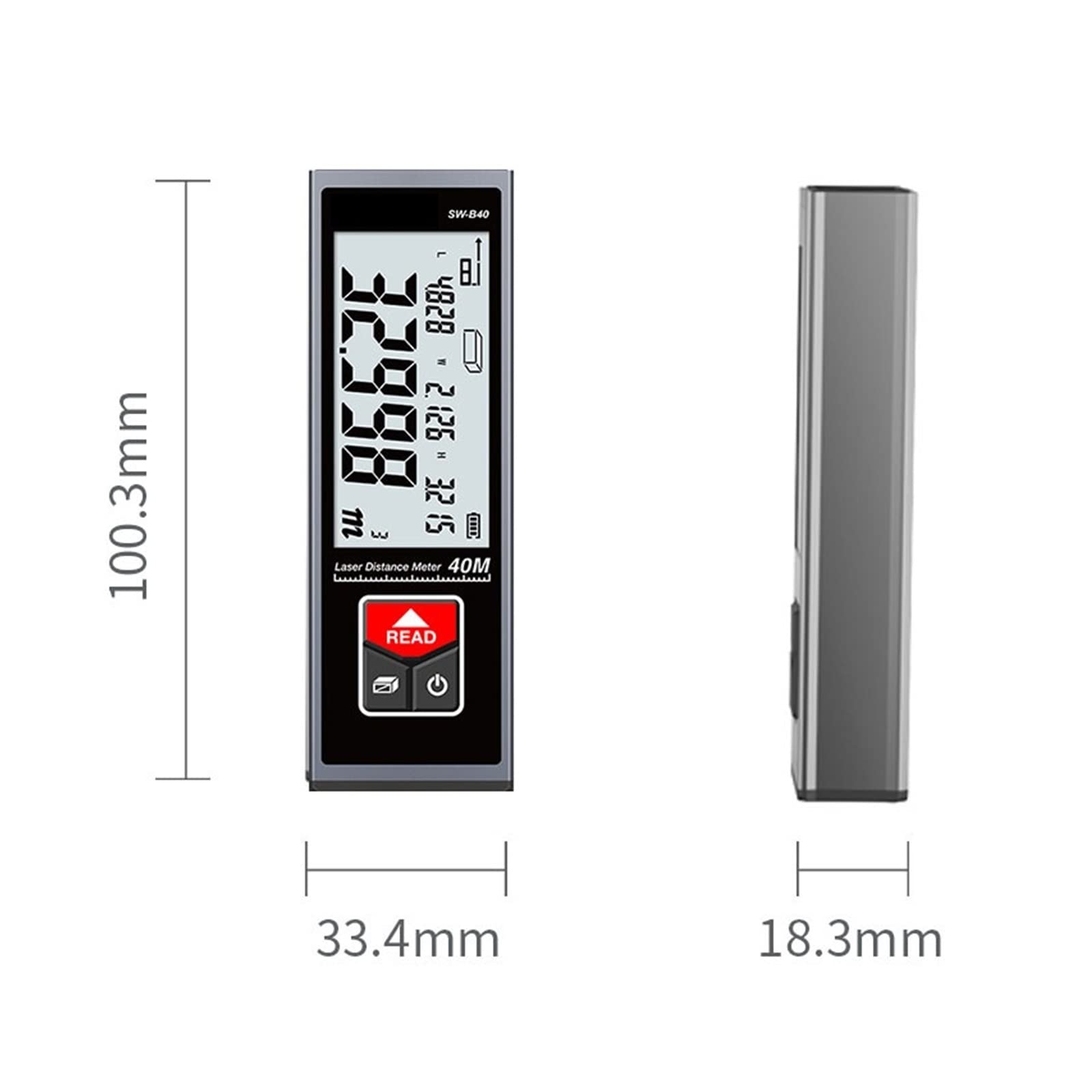 Cinta métrica láser digital 40M Telémetro láser Medidor de distancia preciso Telémetro de ruleta de construcción(SW-B60)