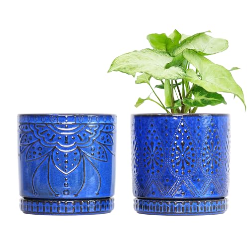 YFFSRJDJ Ceramic Pots for Indoor Plants with Drainage Holes and Saucers, Ceramic...