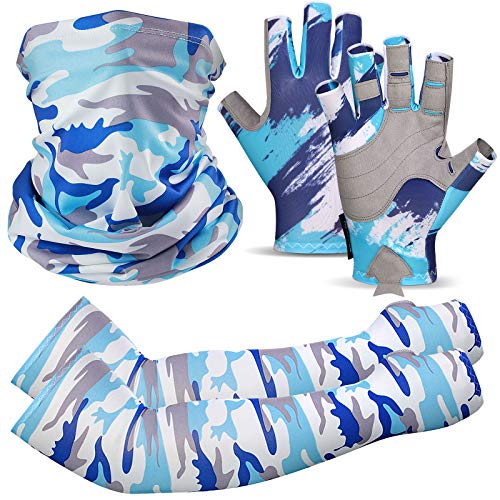 Fishing Fingerless Gloves Fishing Sun Gloves with Breathable Fishing Face Covering Magic Scarf and UV Protection Arm Sleeves Unisex for Outdoors Fishing Driving or Cycling (XL)