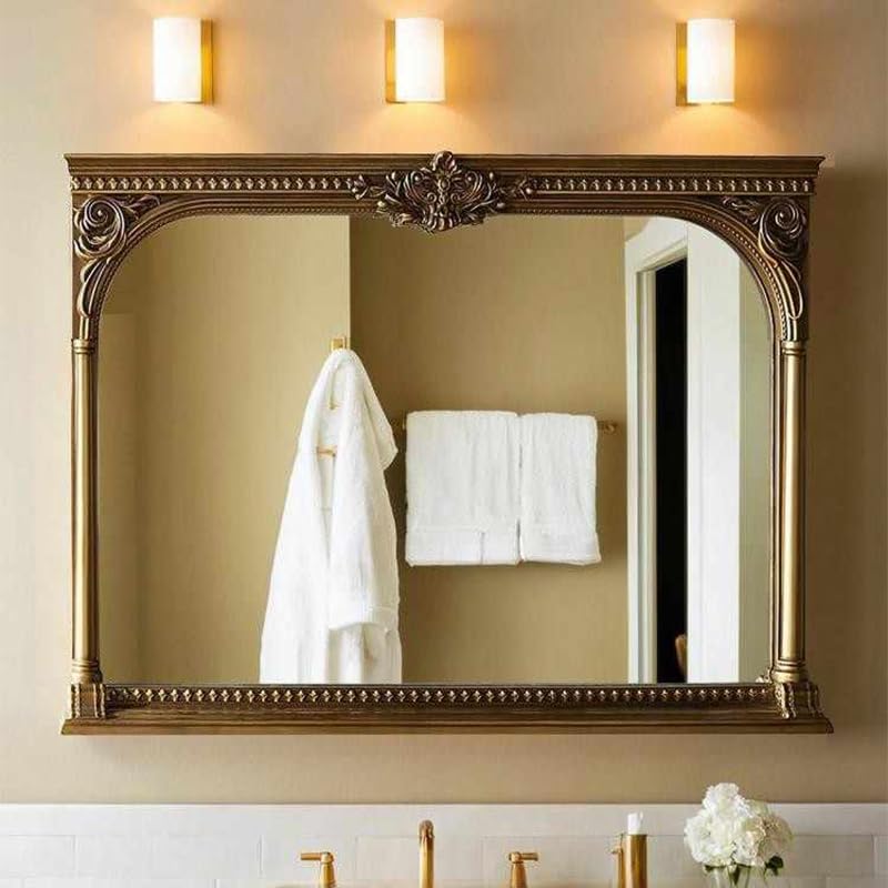 KIBONCY Mirror Rectángulo, Espejos Grandes Tallados Tallados Espejo Vintage Montado En La Pared con Marco Adornado para Entrada/Chimenea/Pasillo/baño 70 * 90CM