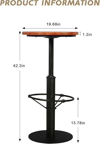 Miniatura 3 de Mesa de bar estilo industrial de 42 pulgadas, parte superior de madera redonda, base de metal negro mate