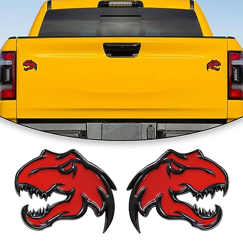 Image of Dinosaur Emblem Metal Badges Fits for Dodge RAM TRX 1500 2500 3500 ~Stick it Anywhere (A Pair) (Red)