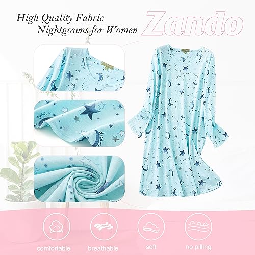 Zando Nightgowns For Women Cotton Night Gown For Ladies Cartoon Pajamas For Women Women's Nightgowns & Sleepshirts Long Sleeve Nursing Nightgown Maternity Pajamas Sleep Shirts Long Green Star X-Large #TOP5