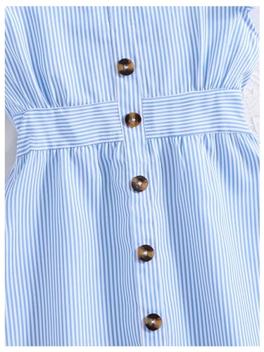 GORGLITTER Girl's Summer Dress Striped Print Ruffle Cute Midi Dress Cap Sleeve High Waist A Line Beach Sundress4