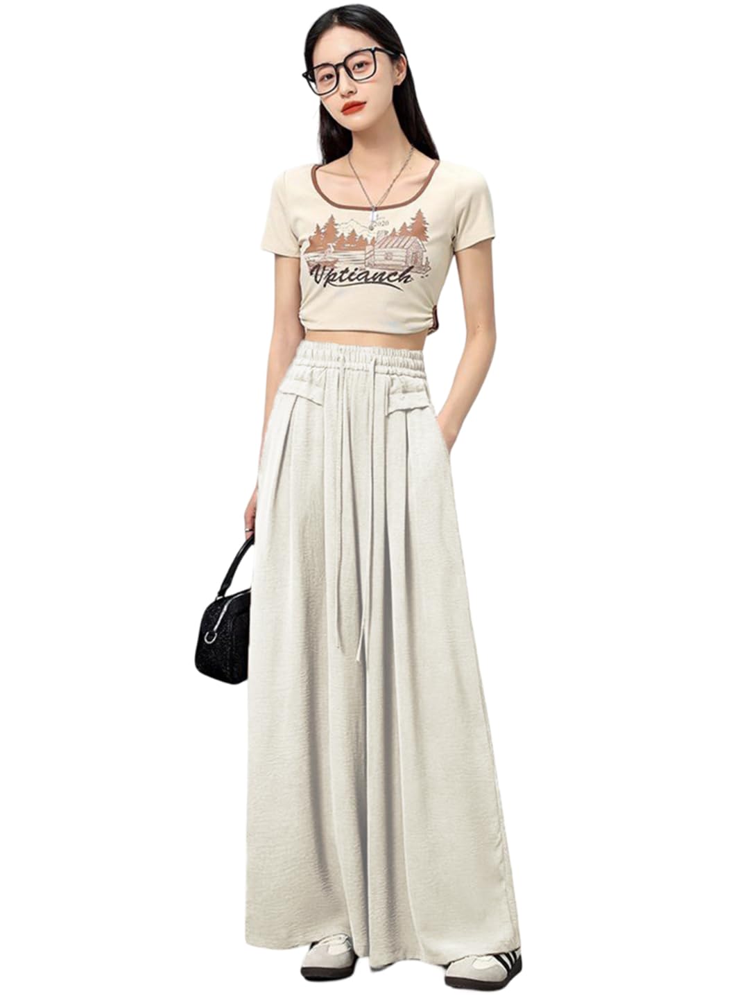 kotty Women's Solid|Drawsting|Front Pocket|Wide Leg Style|High Rise|Casual Pant-picture-56