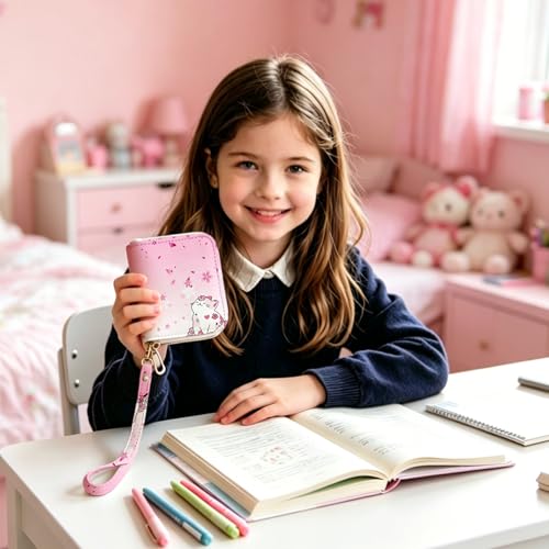 Image of Girls Wallet for Kids, Kids Wallet for Girls 6-8 8-10 10-12, Small Cute Cat Leather Toddler Purse with Wristlet and Coin Pocket, Christmas Stocking Stuffers Birthday Gift for Teen Girls