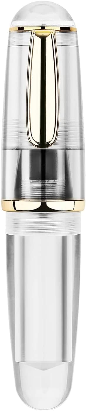 Lanxivi Majohn Q1 Fountain Pen Bent Nib Fude Pen, Little Fat Man Transparent Eyedropper Filling Pocket Pen Large Capacity