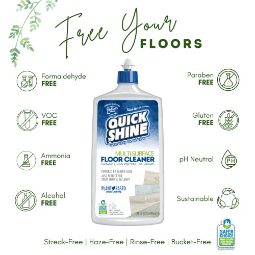 Quick Shine Spray Mop Kit With 3 Reusable Mop Pads & 1 Safer Choice Multi-Surface Floor Cleaner 16Oz | Quick & Easy Cleaning | No Batteries Required | Refillable Cleaning Cartridge #TOP6