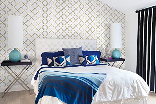 Guvana 13" X 197" Peel And Stick Wallpaper Gold And White Trellis Contact Paper Diy Self Adhesive Wallpaper Removable Geometric Contact Paper Modern Wallpaper For Bathroom Bedroom Cabinets Decor #TOP2