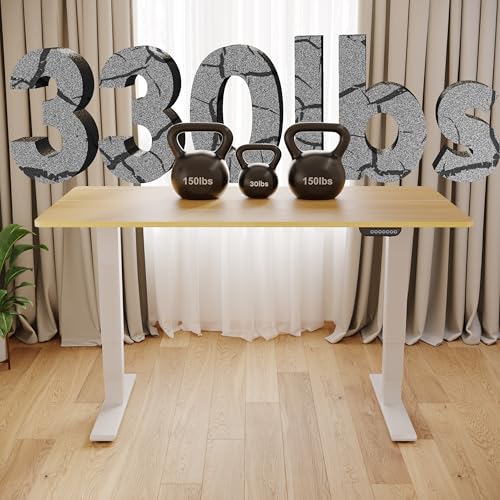 Image of FLEXISPOT E6 MAX Dual Motor 60x24 Inch 3-Stage Heavy Duty Standing Desk, 330lbs Weight Capacity, Height Adjustable Desk w /Cable Management & Wheels (Seamless Maple Desktop + White Frame)