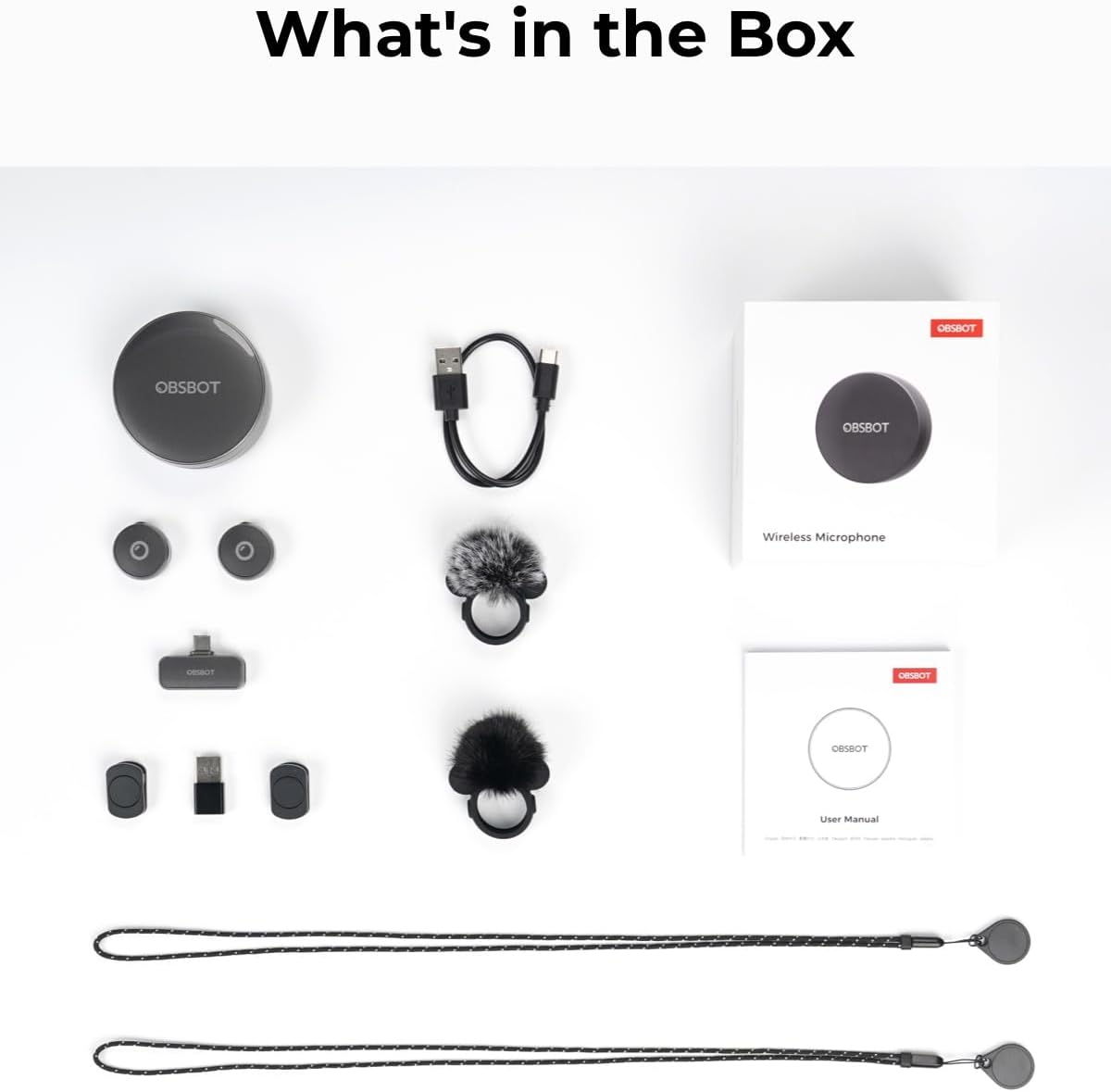 OBSBOT Vox Wireless Microphone, Dual Lavalier Mics with 300m Range, 48kHz/24-Bit Studio Audio, USB-C Plug & Play for Streaming, YouTube, Podcast, Vlog, Compatible with Phones & PC & Laptop