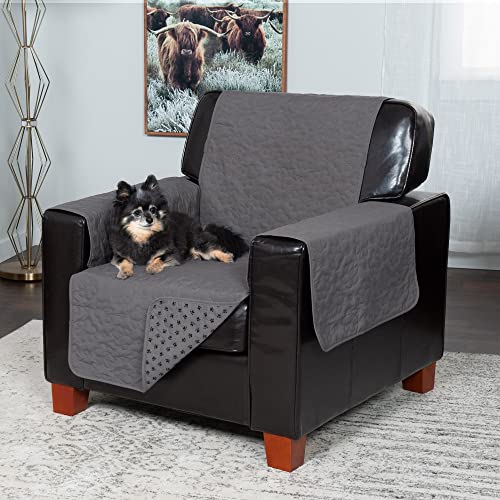 Image of Furhaven Waterproof & Non-Slip Chair Cover Protector for Dogs, Cats, & Children - Quilted Paw Print Living Room Furniture Cover - Gray, Chair
