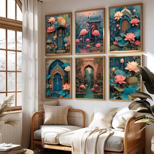 Image of kotart Decorative Traditional Wall Art Home Decor Madhubani Painting poster With Frame For Living Room Bed Room Hotel Wall Decor Digital Reprint Set of 6 (10X13 inch)