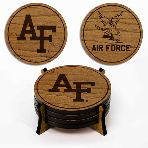 LazerEdge Air Force Academy Falcons Wooden Coaster Set - Cherry Wood - Officially Licensed Product - 4-Pack