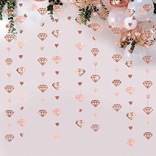 52 Ft Rose Gold Double Heart Hanging Garland Double Sided Glitter Metallic Paper Banner for Bachelorette Engagement Wedding Bridal Shower Birthday Anniversary Christmas Party Decorations (4 Packs)
