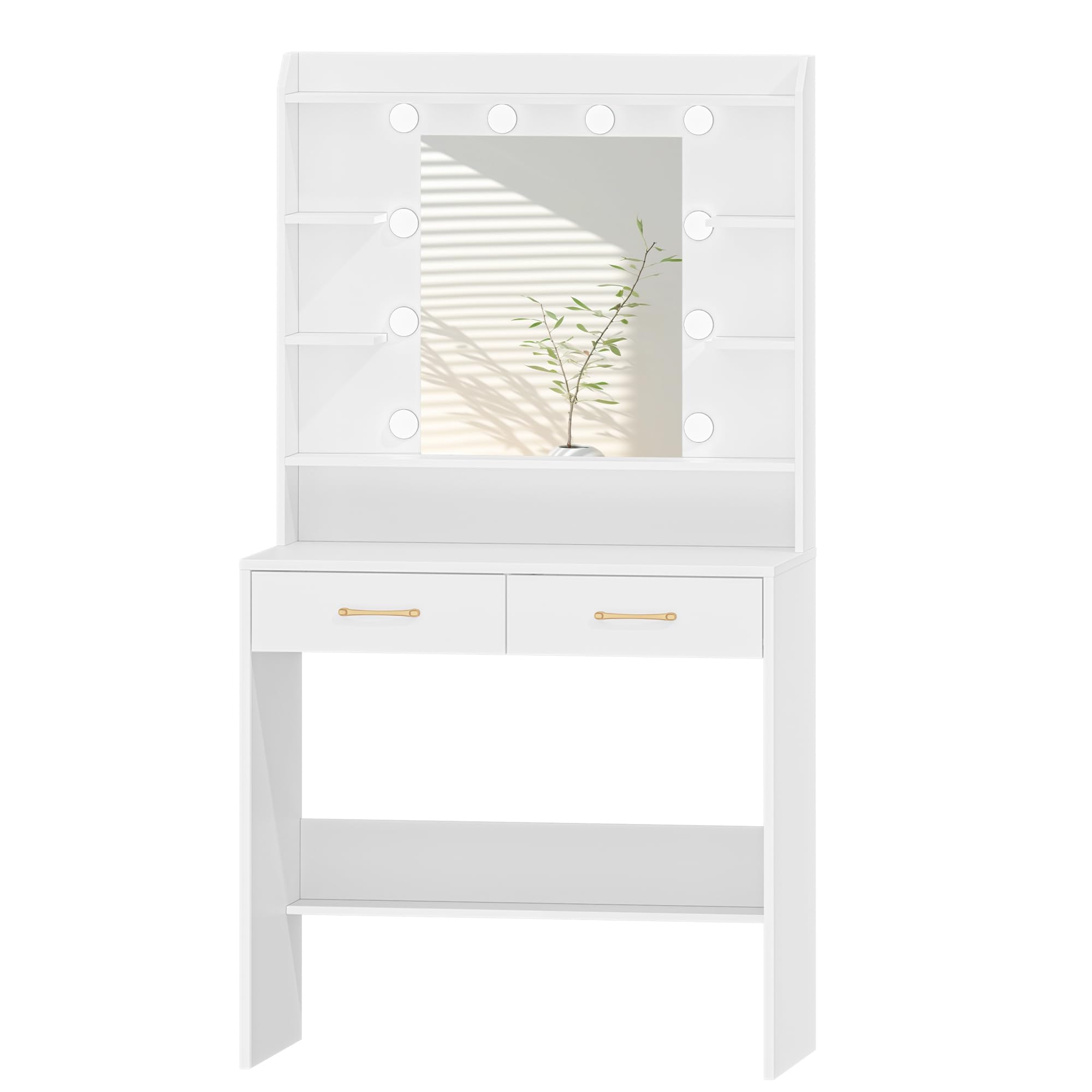 Toaletka Hzuaneri z Lustrem i Oświetleniem LED, Regulowana Jasność, Toaletka z Półkami i 2 Szufladami, do Sypialni, Salonu, 40 x 80 x 149 cm, Biała DT08203XV1