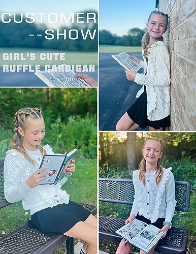 Image of Arshiner Girls Cardigan Sweaters Ruffle School Uniform Sweater V Neck Button Front Outerwear 4-13 Years