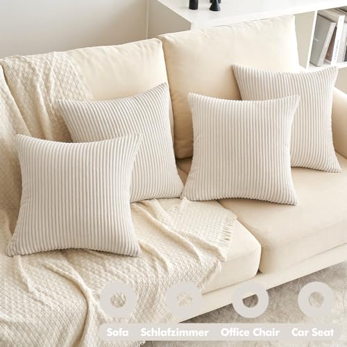 EMEMA Funda Cojines 4 Piezas 45x45 cm para Sofá Funda de Almohada de Corduroy Súper Suave Cojin de Pana a Rayas Decoración Moderna para Sofá Silla Cama Sala de Estar Dormitorio Beige - imagen 5