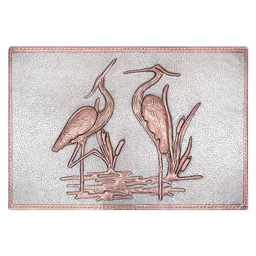 Kitchen Backsplash, Heron Birds and Cattails Kitchen Backsplash Panel, Customizable Copper Backsplash Panel, Handmade Copper Backsplash Tile, Indoor Outdoor Wall Decor (Gray&Copper)