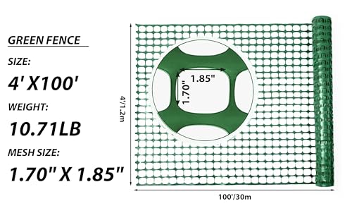 image for PotatoLife Plastic Mesh Fence Safety Fence, 4'x100' Roll with 100 Zip 