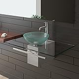  Satinierte Glaswaschschale Ø 38 cm mit Klarglas Waschtischplatte 90 cm und Handtuchhalter von Alpenberger®