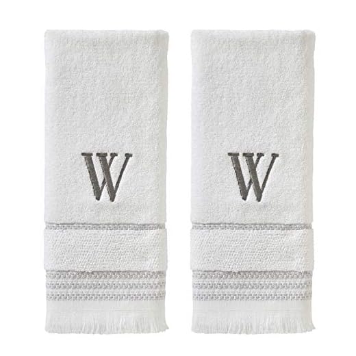 SKL Home Casual Monogram Hand Towel Set, W, 16x26, White 2 Count