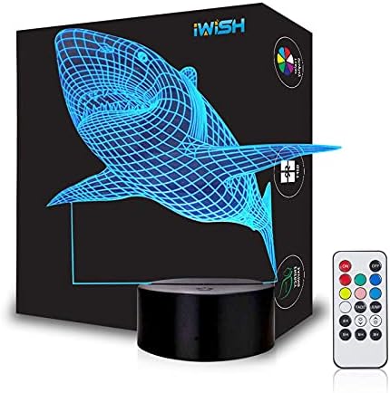 iwish 3D LED Night Lamp 7 Colors Changing Magical 3D Illusion Lamp for Kids Room Home Decoration (Shark A)