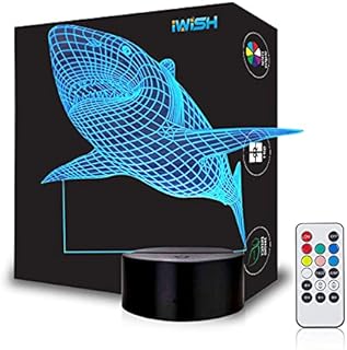 iwish 3D LED Night Lamp 7 Colors Changing Magical 3D Illusion Lamp for Kids Room Home Decoration (Shark A)
