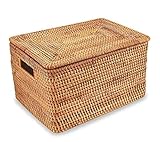 FIYAMMY Rattan Basket With Lid, Large Lidded Basket For Storage(15.3' L×11.4'W×9.5'H)
