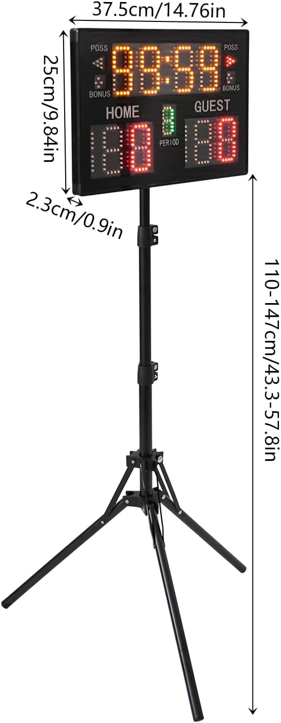 LED Scoreboard, Electronic Scoreboard, Digital Score Keeper with 5-Level Brightness & 68.9ft View Distance, Adjustable Tripod(43.3-57.8in); Product Size:14.76 * 9.84 * 0.9in