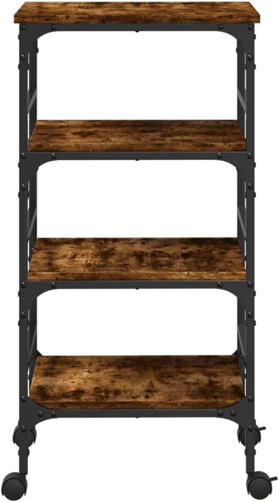 Kitchen Trolley Smoked Oak Engineered Wood 17.7"x13.8"x35.2" with Steel Frame Rolling Kitchen Cart for Storage and Mobility in Dining or Kitchen