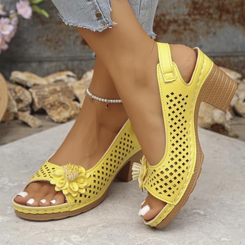 CLOUDEMO Buckled Square Heel Sandals for Women Dressy, Buckled Square Dressy Heel Summer Sandals, Low Slingback Peep Toe Wedge Shoes2
