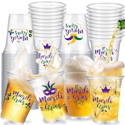 delaimastor 50 Pcs Mardi Gras Party Cups 12oz Mardis Gras Disposable Plastic Cups for Mardi Gras Carnival Themed Party Supplies Decoration Hot Cold Drinks for Mardi Gras Party Favors