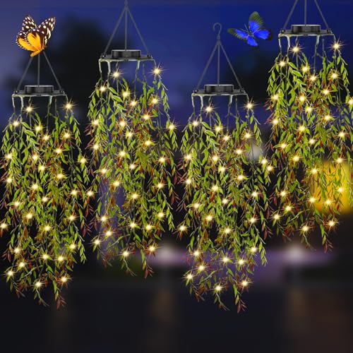 Lanterne Solari da Esterno, KagoLing Lanterna da Esterno, 4 Pezzi Piante rampicanti Artificiali per Natale, Feste, Matrimoni, Decorazioni Esterne in Giardini di Casa, Luci Solari da Esterno