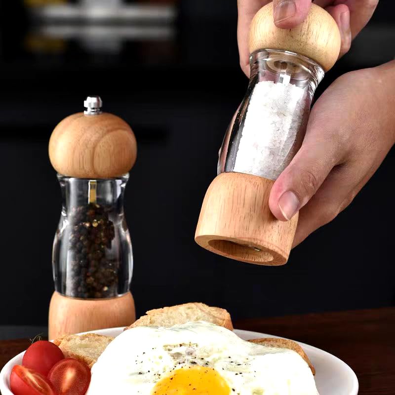 Pepper Mill - Juego de molinillo de pimienta de madera manual negro tostado clásico, mango de aleación de zinc, grosor ajustable, estilo retro, juego de molino de sal y pimienta de madera (6 pulgadas 5