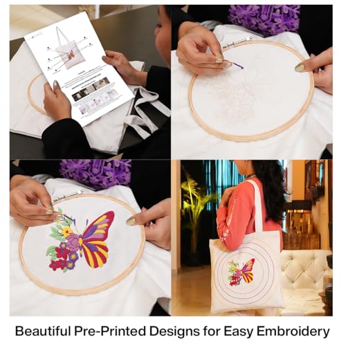 Image of picknMAKE DIY Aesthetic & Stylish Embroidery Tote Bags for Women Office use with Zip - Stylish Cotton Canvas Tote Handbags for College, Office, and Everyday Use