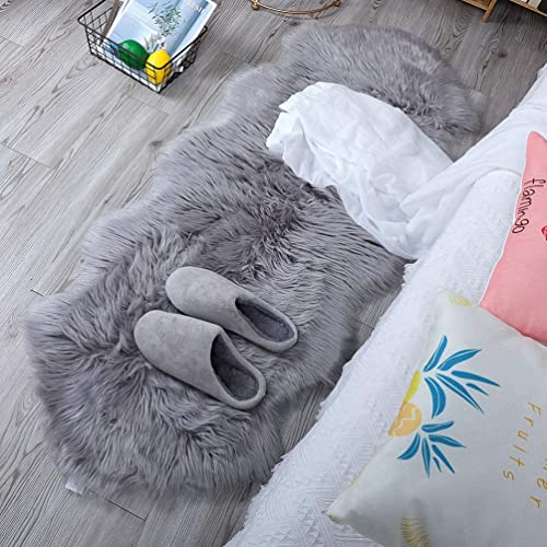 JXLOULAN Nachahmung Lammfell Teppich Grau 60 x 160 cm Lammfellimitat Teppich Künstlicher Fell Wolle...