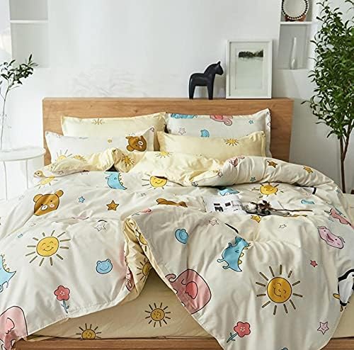 Kids Cartoon Animal Print Duvet Cover Bedding Set, (Cream) | Sun & Animal Motifs, Children's Bedroom, Pillow Covers Included, Soft Fabric, All Season Use-image-45
