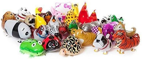 GrabitGadgets 10 Pack of mixed Walking animal balloons, random selection of animals, mixed sizes and colours